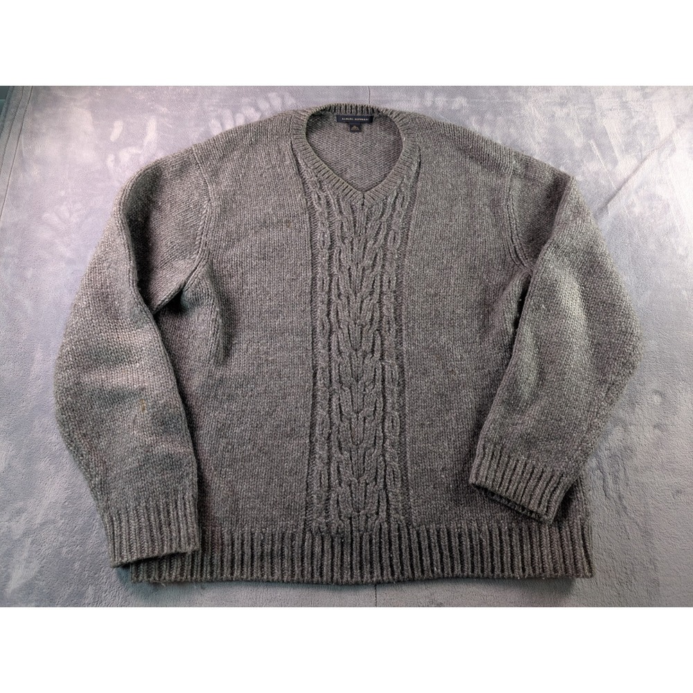 Banana Republic Mens XL Gray Wool Alpaca Blend Cable Knit V-Neck Sweater